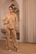 Juniper Brown Floral Printed Co-Ord Set With Button Details | Grocsy