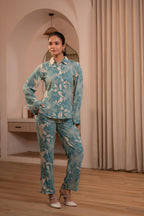 Juniper Mint Floral Printed Co-Ord Set With Button Details | Grocsy