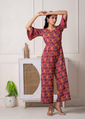 Juniper Red Floral Printed Viscose Jumpsuit With Belt | Grocsy