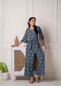 Juniper Teal Floral Printed Viscose Jumpsuit With Belt | Grocsy