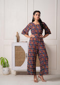 Juniper Wine Floral Printed Viscose Jumpsuit With Belt | Grocsy
