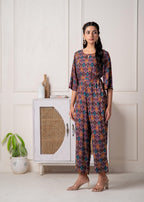 Juniper Wine Floral Printed Viscose Jumpsuit With Belt | Grocsy