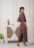 Juniper Wine Floral Printed Viscose Jumpsuit With Belt | Grocsy