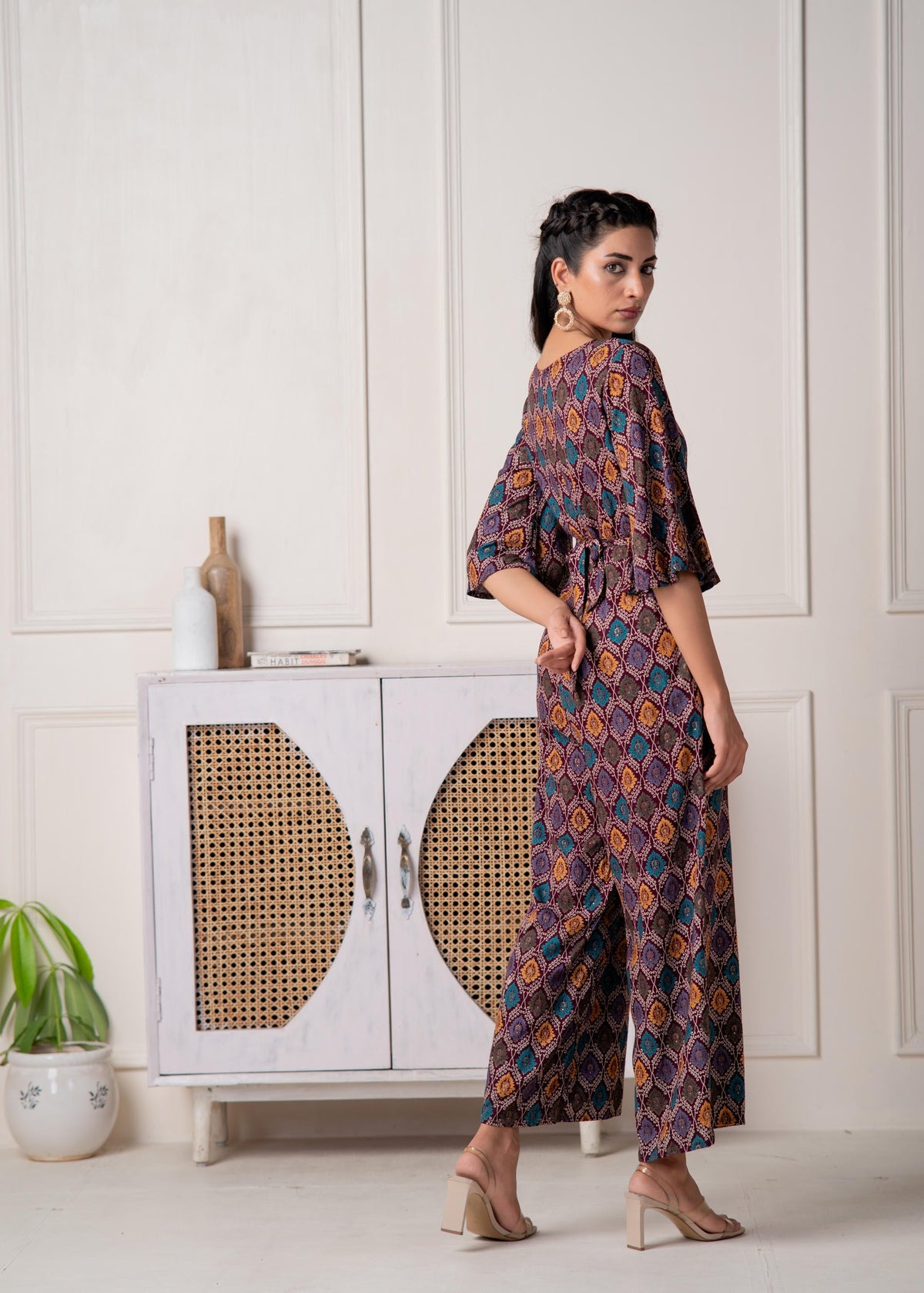 Juniper Wine Floral Printed Viscose Jumpsuit With Belt | Grocsy