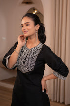 Juniper Black Noir Kashida Kurta | Grocsy