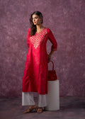 Juniper Rust Red Embroidered Straight Kurta | Grocsy