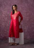 Juniper Rust Red Embroidered Straight Kurta | Grocsy