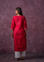 Juniper Rust Red Embroidered Straight Kurta | Grocsy
