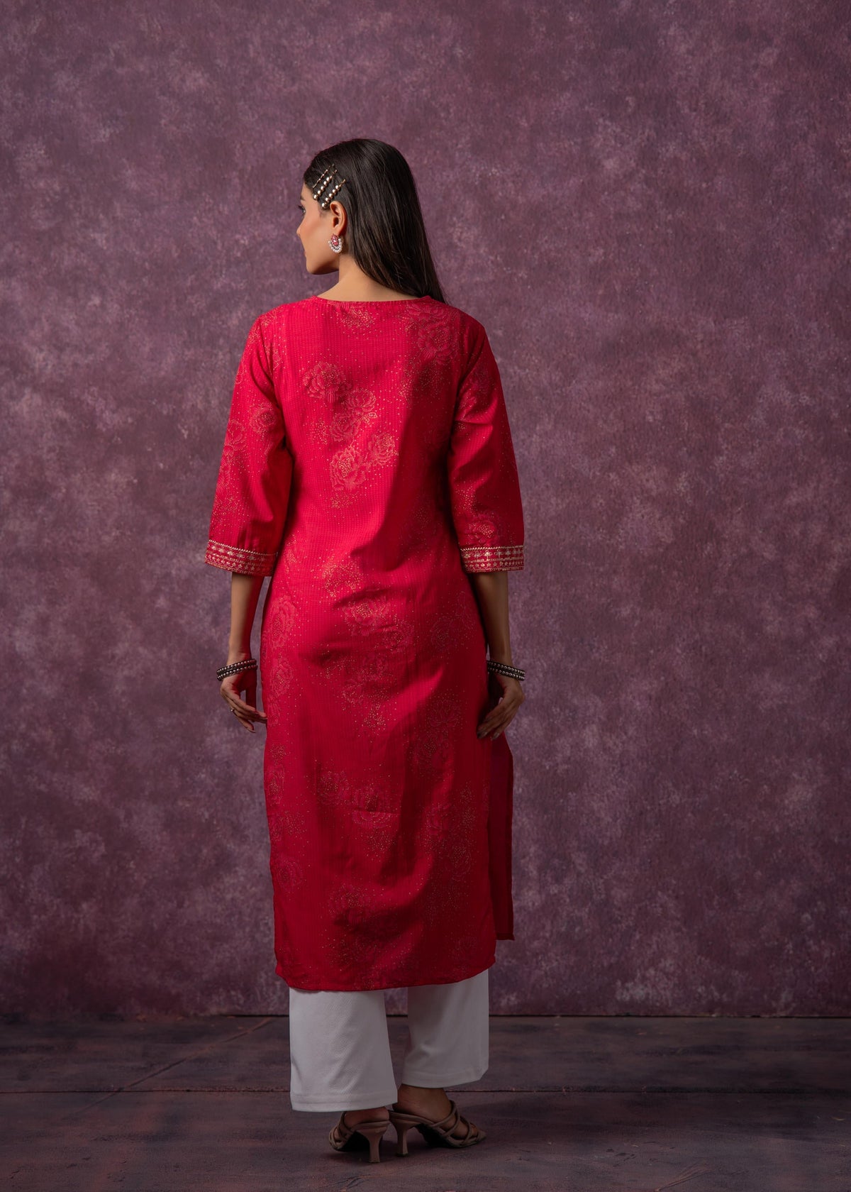 Juniper Rust Red Embroidered Straight Kurta | Grocsy