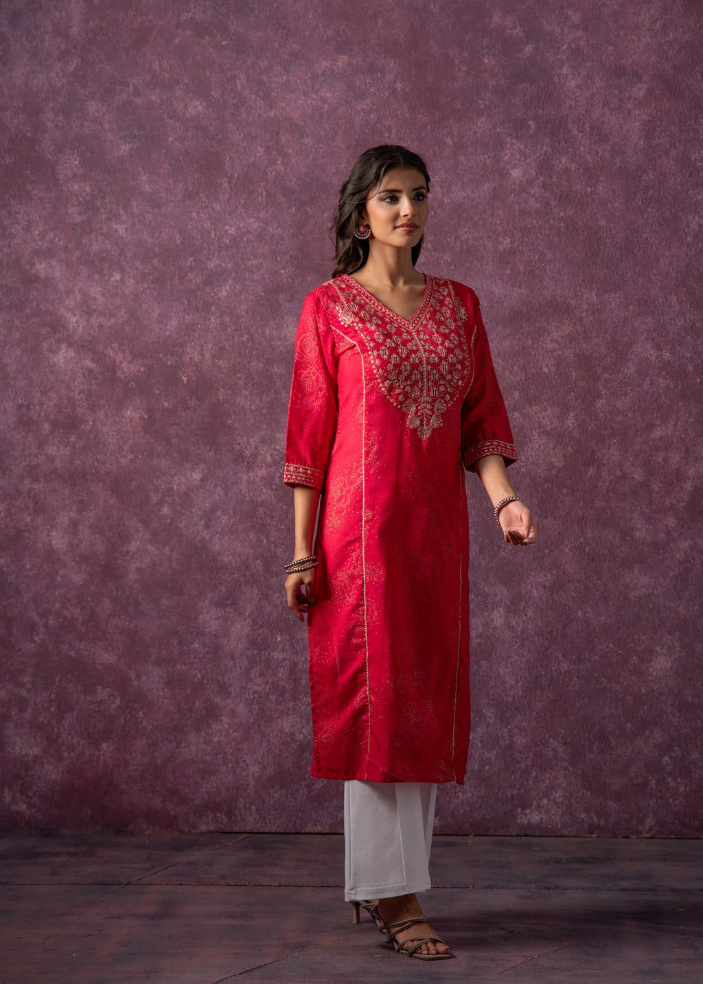 Juniper Rust Red Embroidered Straight Kurta | Grocsy