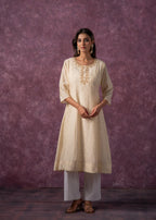 Juniper Ivory Glow Kurta Set With Subtle Zari Detailing | Grocsy