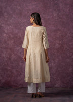 Juniper Ivory Glow Kurta Set With Subtle Zari Detailing | Grocsy
