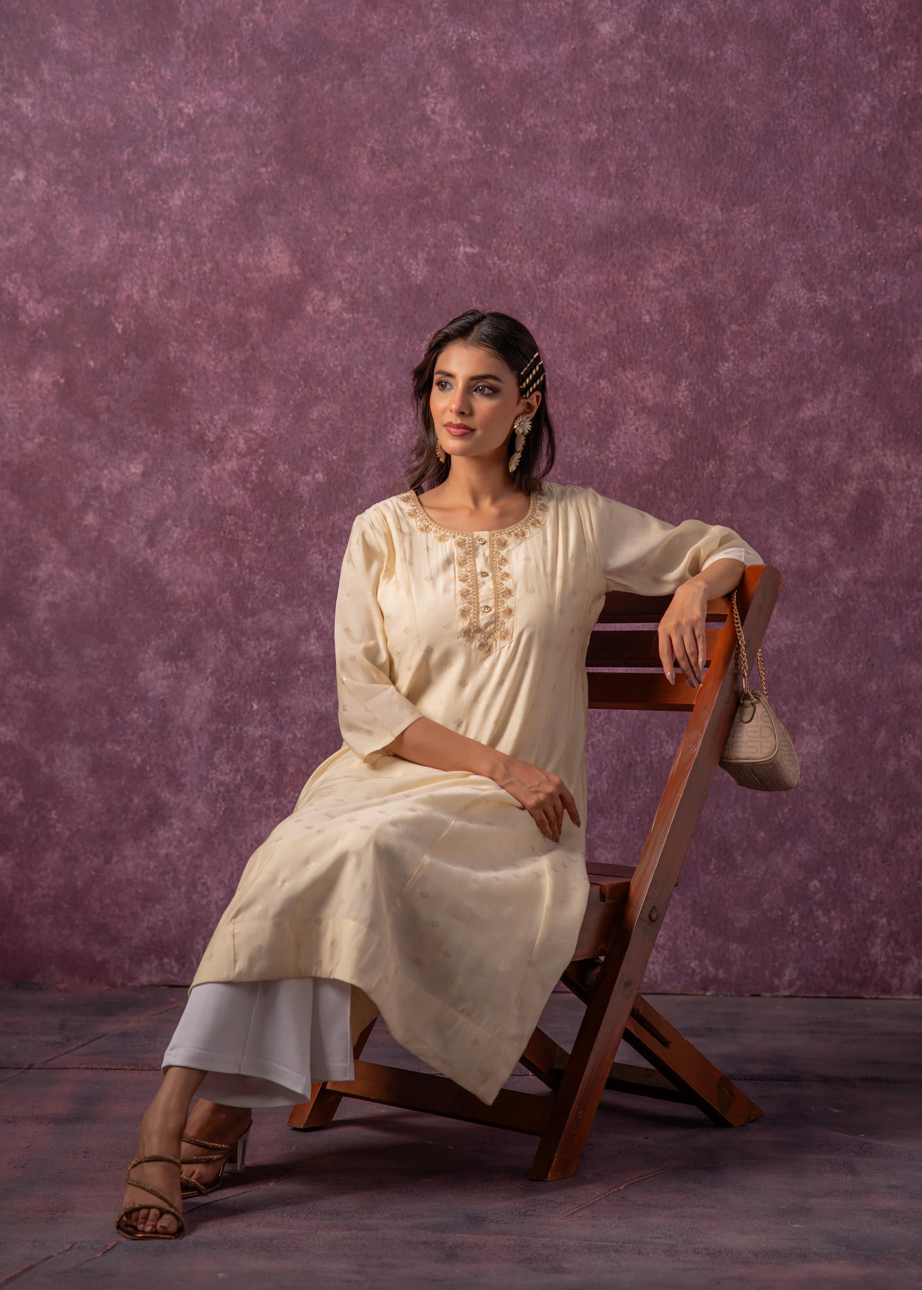 Juniper Ivory Glow Kurta Set With Subtle Zari Detailing | Grocsy