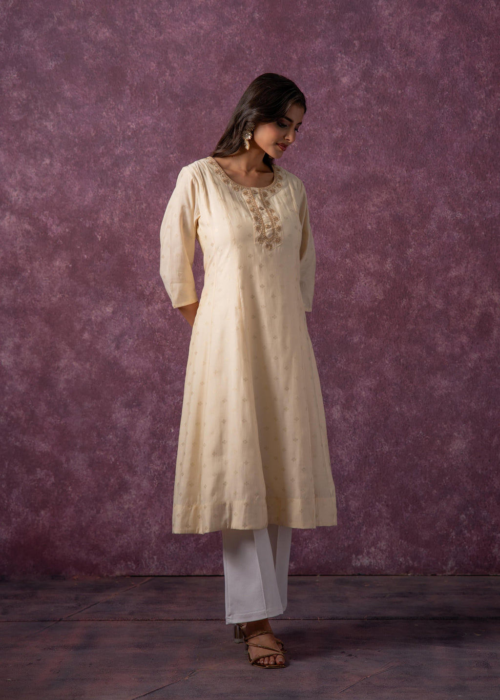 Juniper Ivory Glow Kurta Set With Subtle Zari Detailing | Grocsy