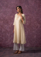 Juniper Ivory Glow Kurta Set With Subtle Zari Detailing | Grocsy