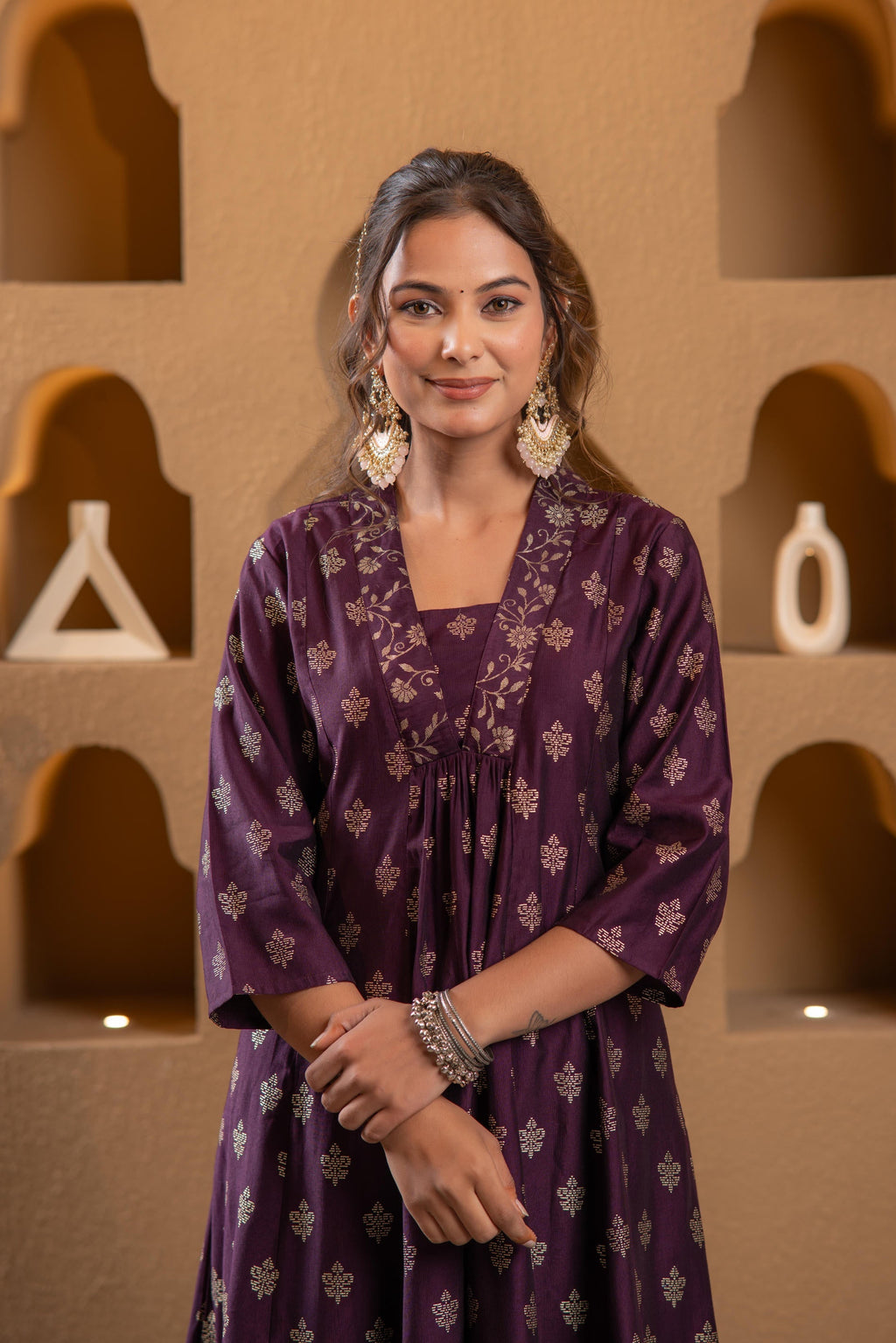 Juniper Purple Gold-Printed Anarkali Kurta | Grocsy