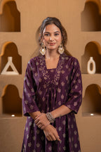 Juniper Purple Gold-Printed Anarkali Kurta | Grocsy