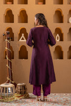 Juniper Wine Embroidered Yoke Kurta | Grocsy