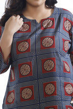 Breathables Women’S Blue Cotton Geometric Print Loungewear Co-Ord Set – Hip-Length Kurta & Pants | Grocsy