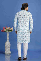Raivat Ethnic Cotton Embroidery Kurta Pajama In Sky Blue Colour | Grocsy