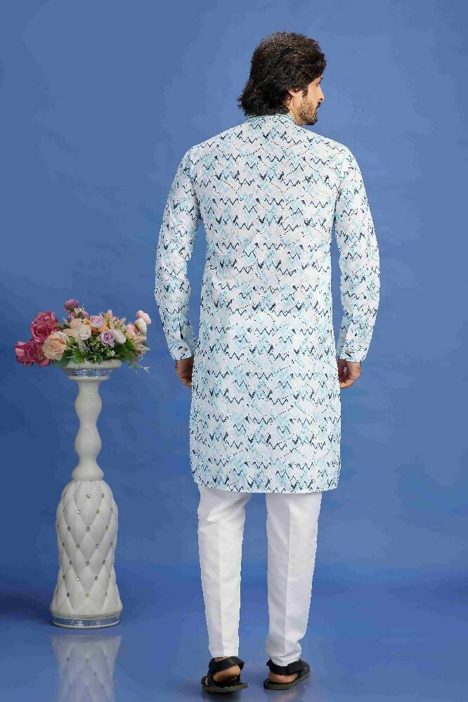 Raivat Ethnic Cotton Embroidery Kurta Pajama In Sky Blue Colour | Grocsy