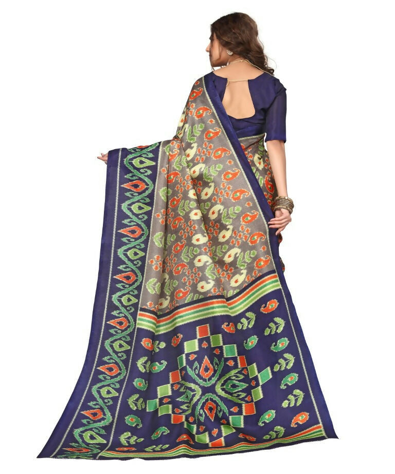 Vamika Navy Blue Printed Art Silk Saree | Grocsy