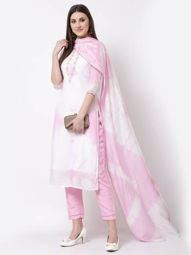Myshka Pink Color Silk blend Embroidered Kurta With Pant Dupatta Set | Grocsy
