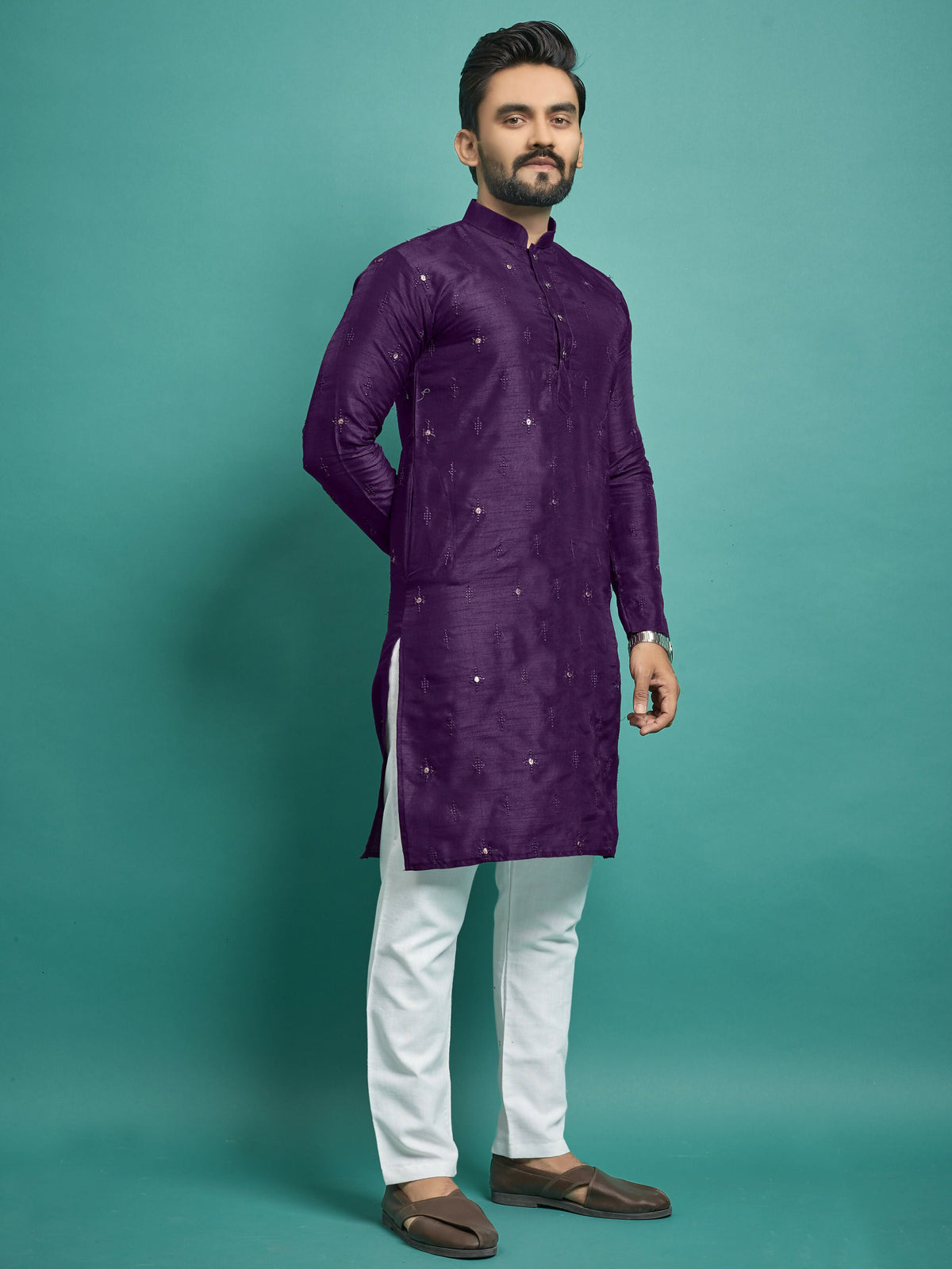 Ready to Wear Purple Stylish Men's Kurta Pajama by Infinity Export | Grocsy