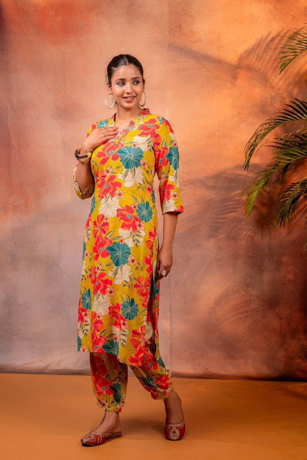 Juniper Sunflora Bloom Printed Kurta Set | Grocsy