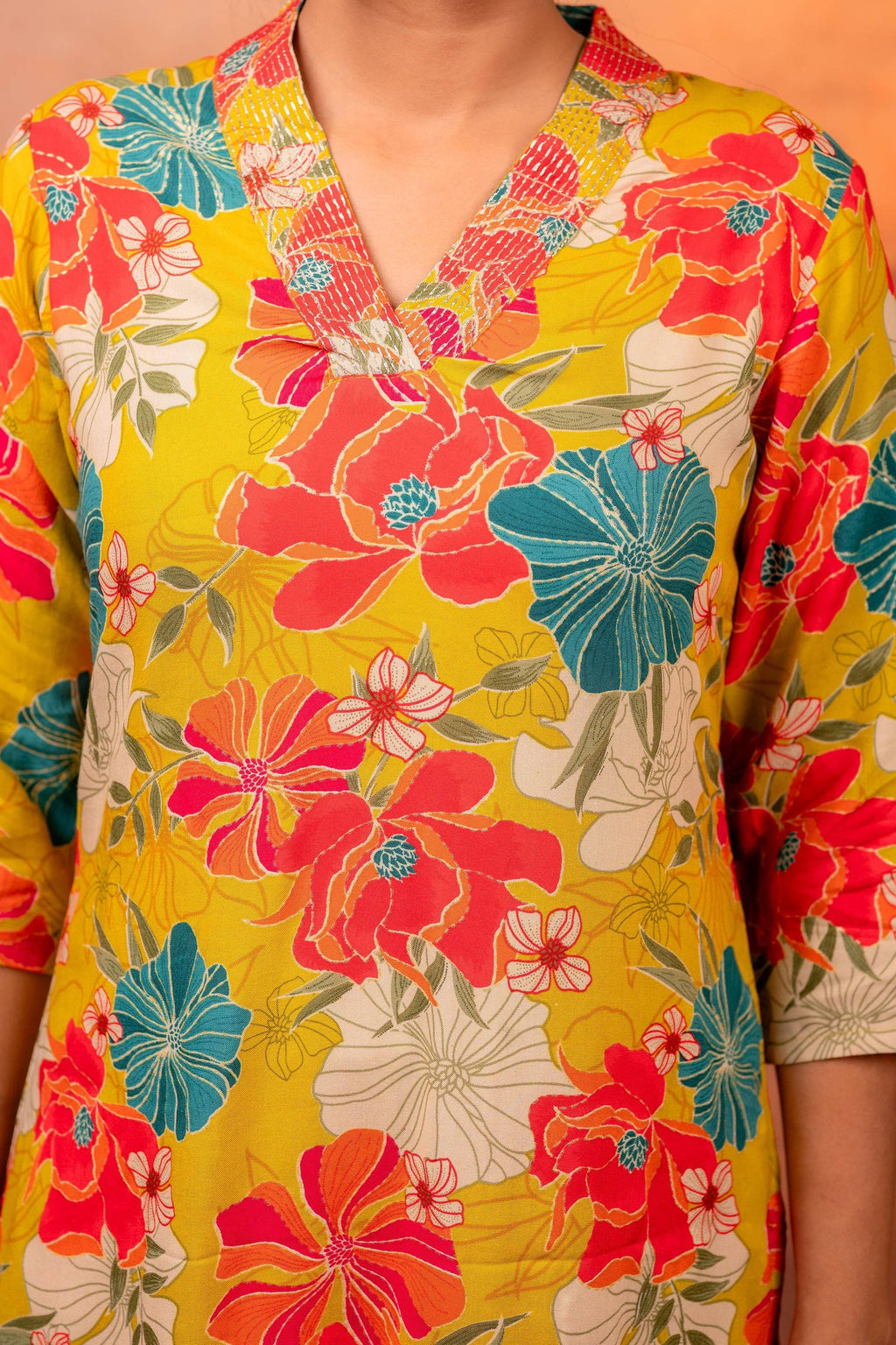 Juniper Sunflora Bloom Printed Kurta Set | Grocsy
