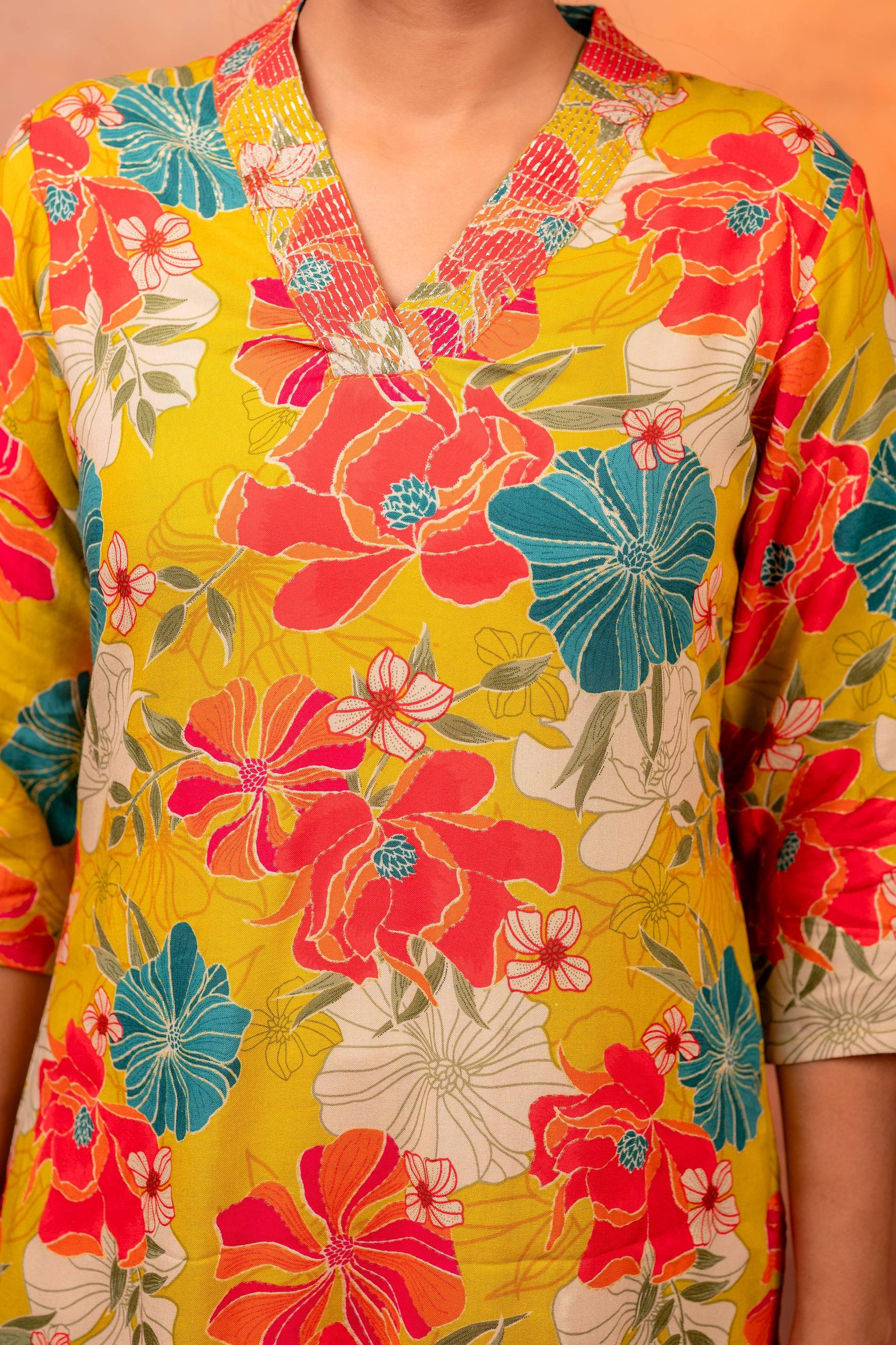 Juniper Sunflora Bloom Printed Kurta Set | Grocsy