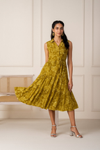 Juniper Coral Olivegreen Sleeveless Floral Tiered Dress | Grocsy