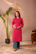 Juniper Fuchsia Floral Printed Straight Kurta | Grocsy
