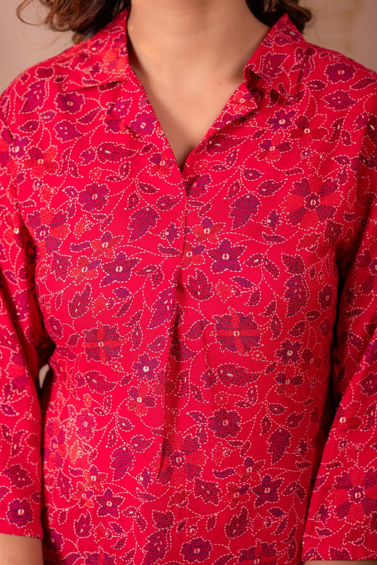 Juniper Fuchsia Floral Printed Straight Kurta | Grocsy