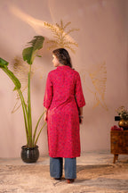 Juniper Fuchsia Floral Printed Straight Kurta | Grocsy