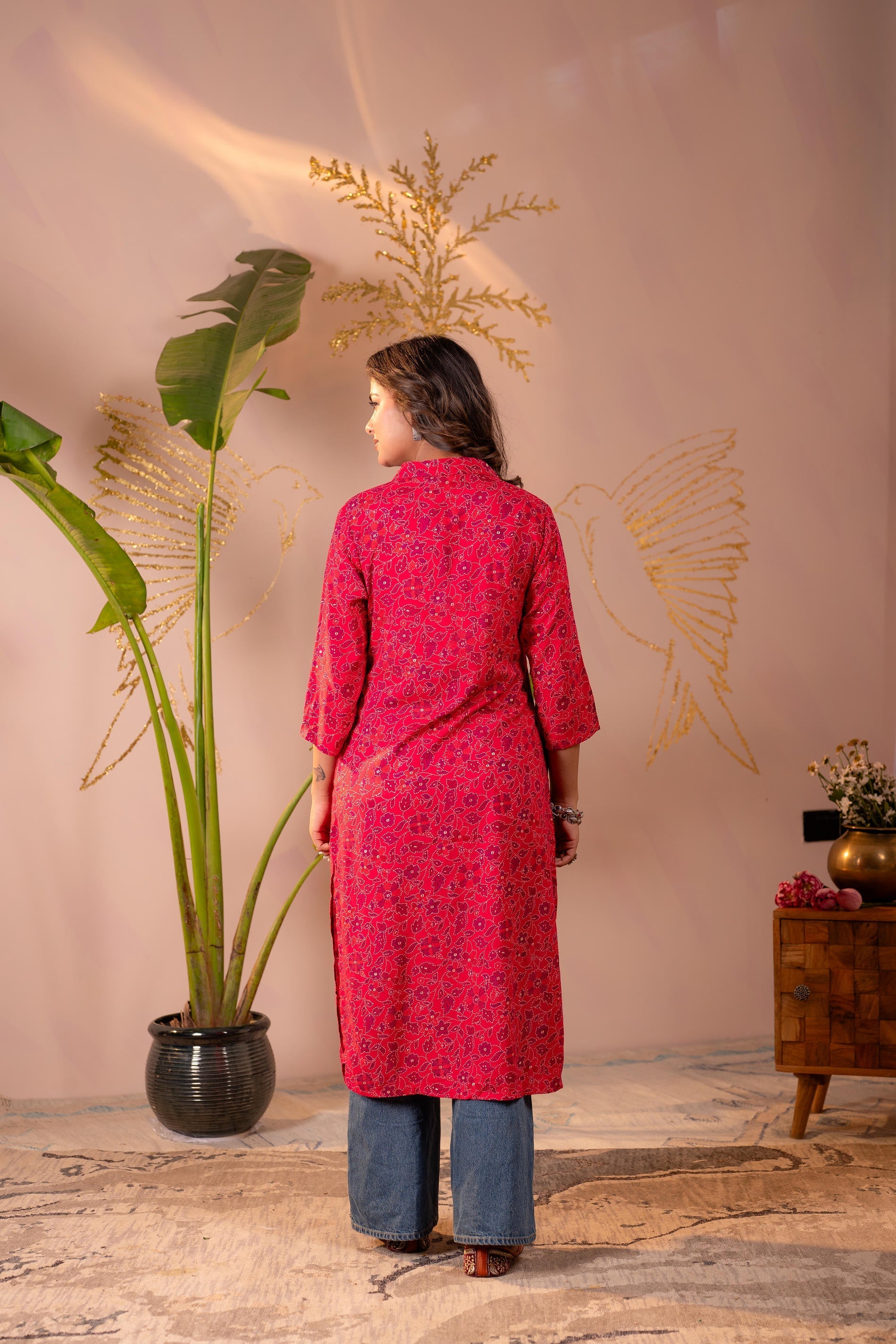 Juniper Fuchsia Floral Printed Straight Kurta | Grocsy