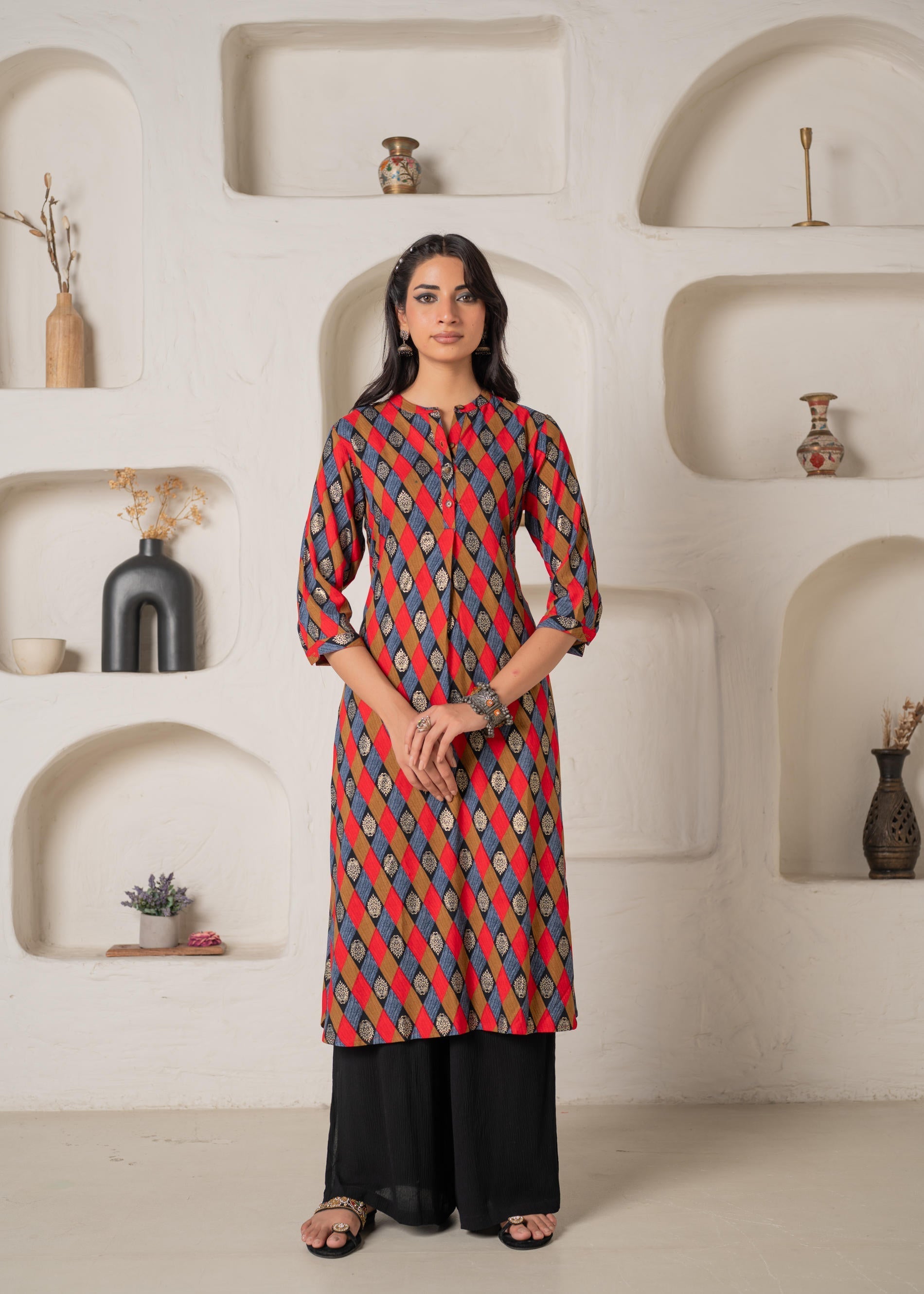 Juniper Geometric Printed Straight Kurta | Grocsy