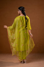 Juniper Green Embroidered Straight Kurta Set With Dupatta | Grocsy