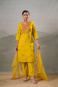 Juniper Mustard Embroidered Straight Kurta Set With Dupatta | Grocsy