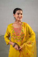 Juniper Mustard Embroidered Straight Kurta Set With Dupatta | Grocsy