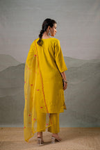 Juniper Mustard Embroidered Straight Kurta Set With Dupatta | Grocsy
