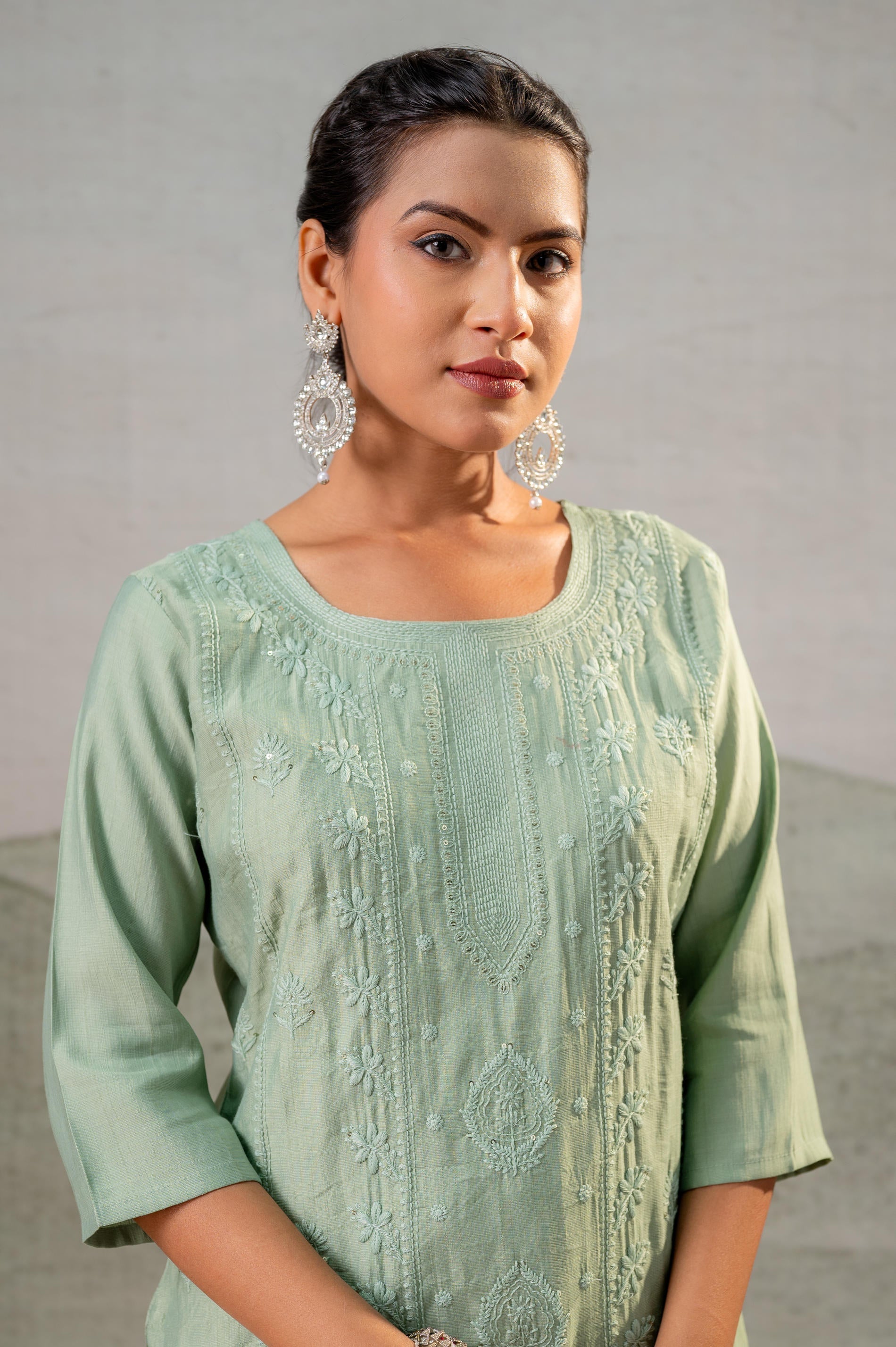 Juniper Pista Green Embroidered Kurta | Grocsy