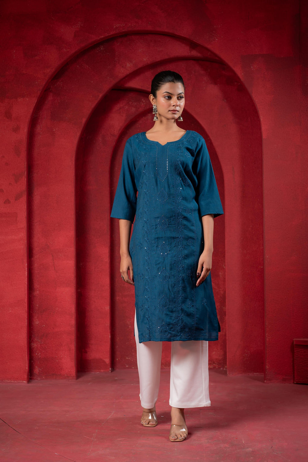 Juniper Teal Embroidered Kurta | Grocsy