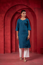 Juniper Teal Embroidered Kurta | Grocsy