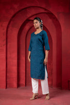 Juniper Teal Embroidered Kurta | Grocsy