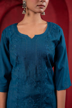 Juniper Teal Embroidered Kurta | Grocsy