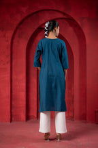 Juniper Teal Embroidered Kurta | Grocsy