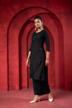 Juniper Black Tonal Sequin Embellished Straight Kurta Set | Grocsy