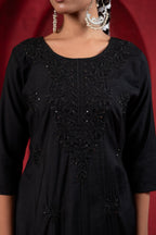 Juniper Black Tonal Sequin Embellished Straight Kurta Set | Grocsy