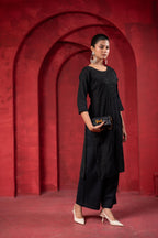 Juniper Black Tonal Sequin Embellished Straight Kurta Set | Grocsy